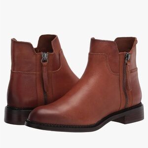 Franco Sarto Hallie Cognac Ankle Boots Booties Zipper Tan Brown Chelsea 8.5 Gold